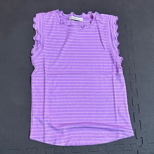 Zenana Sleeveless Ruffled Edge Stripe Tank - Lavender Small NWOT